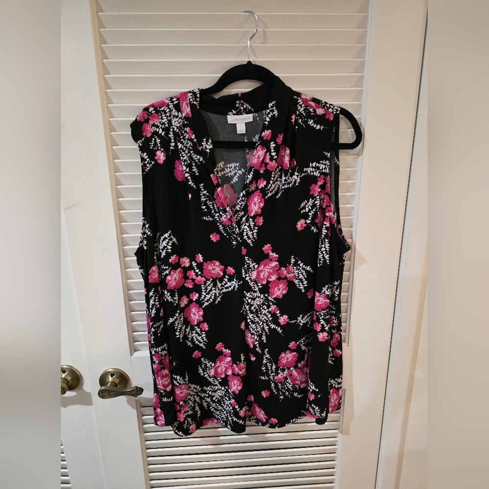 Charter Club Black and Pink Floral Blouse